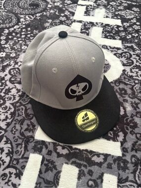 Gray/Black Adjustable Snapback Baseball Cap Hat Skull Spade Logo One Size